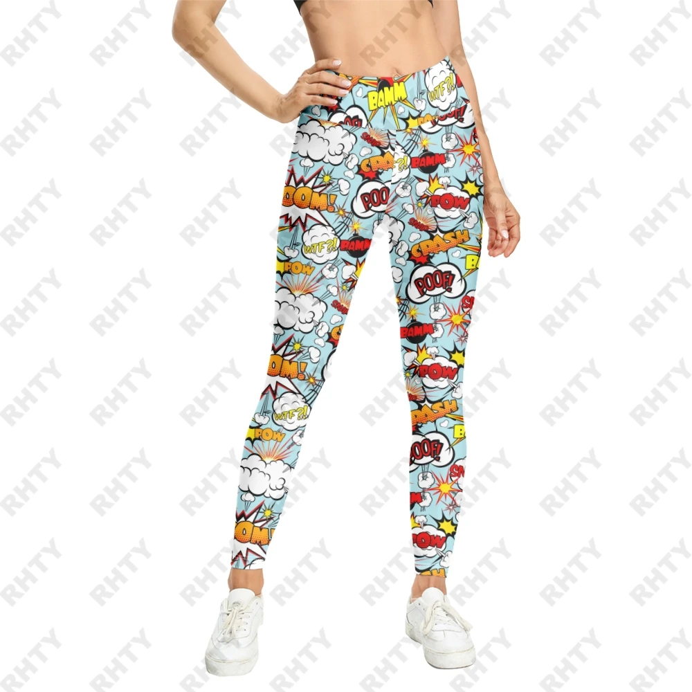 Alphabet Graffiti Quick Dry Leggings for Women, Black Cartoon Head Printed Sports Pants, Yoga Slim Tights, Colorful dehors Fitness