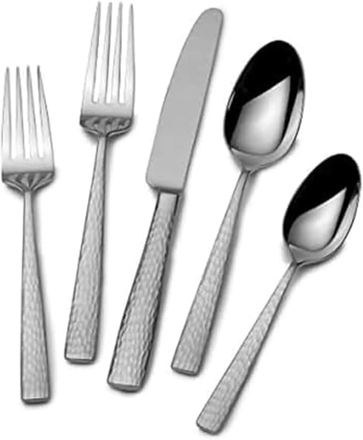 Flatware Set, 65-Piece Service for 12, 18/10 Stainless Steel Silverware with Hammered Design and Satin Finish
