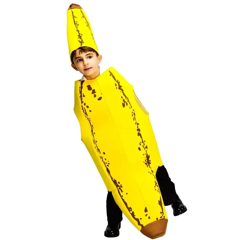 Puirm bambini e adulti donna uomo Banana Costume Halloween Party Cosplay cibo divertente Banana tuta Fancy Dress genitore-figlio Outfit