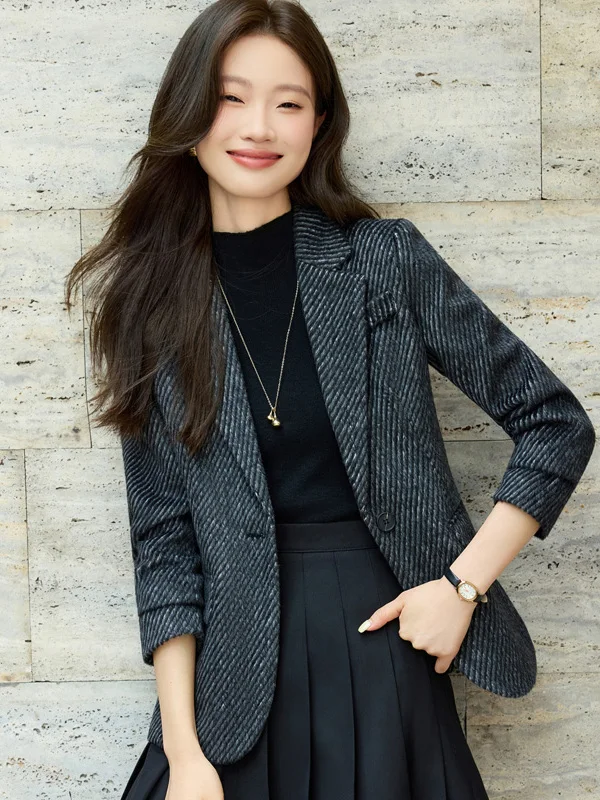 Elegant Woolen Suit Jacket Women's Fashionable Autumn Winter New Style Slim Fit Korean Version OL Style Thickened Long Sleeve
