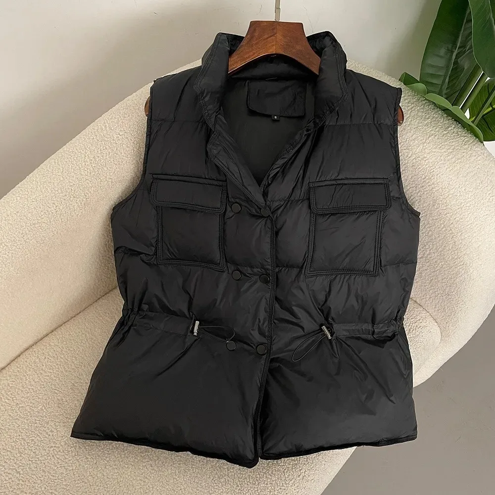 2024 Nieuwe Licht Vrouwen Korte Vest Warm Vest Vrouwelijke Witte Eend Donsjack Jas Mouwloze Modieuze Bovenkleding Streetwear