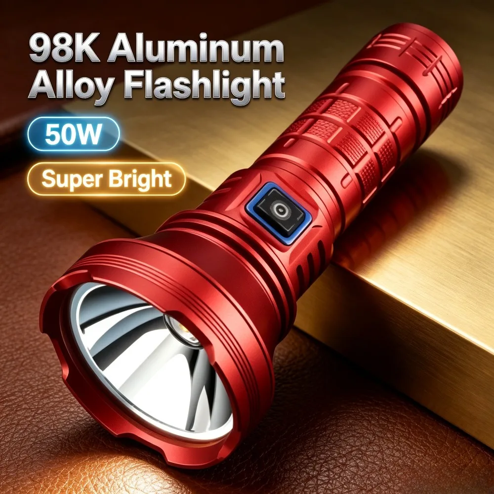 Super Bright New 98K Aluminum Alloy Flashlight High Power Reflector Cup Long Range Torch for Outdoor Patrol Camping Emergency