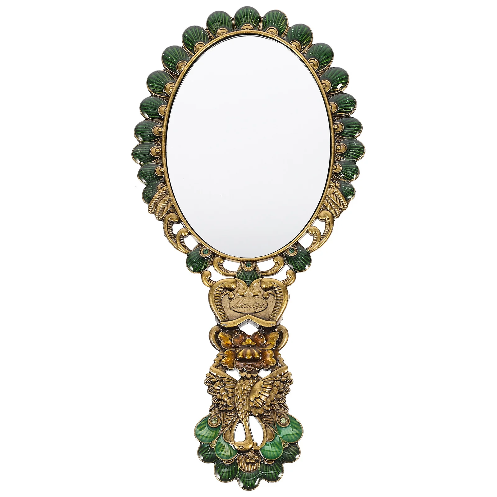 Specchio portatile chic Manico in metallo portatile pieghevole vintage Pratico per dormitorio domestico Ufficio Viaggi Uso Specchio tenuto in mano