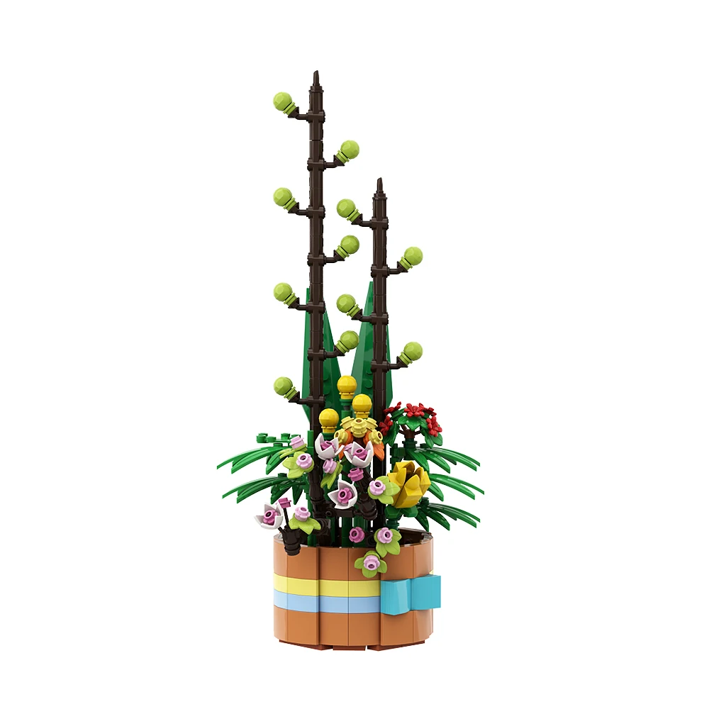 MOC – décoration romantique, poterie de fleurs botaniques, modèle blocs de construction, salon, maison, briques à monter soi-même, jouets, cadeau
