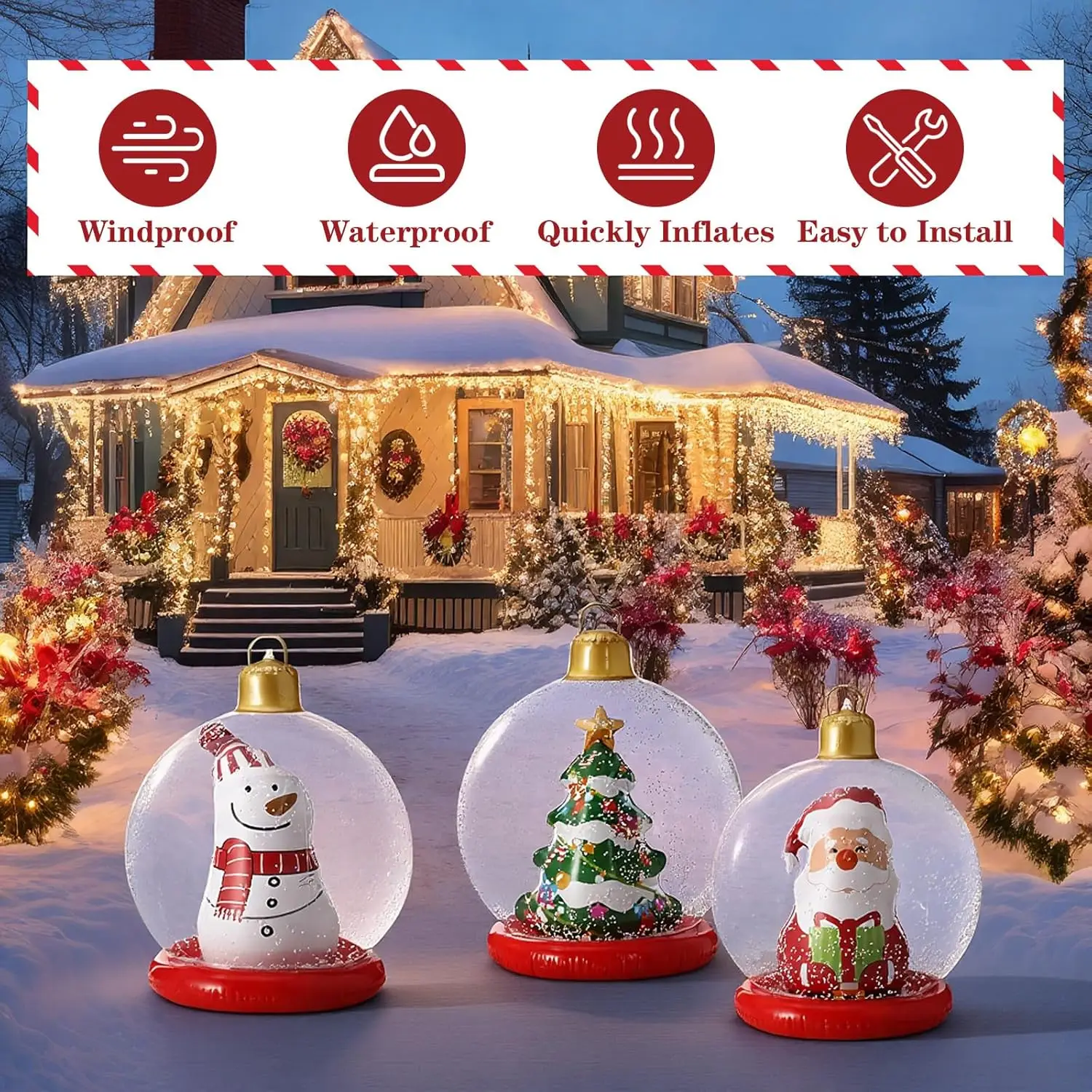 24inch Inflatable Christmas Ball Ornaments, Pvc Snowman Inflatable Christmas Decorative Balls, Suitable for Outdoor Yards, Front Porches, Swimming Pools, Christmas Trees, Inflatable Christmas Ball Decorations view 2