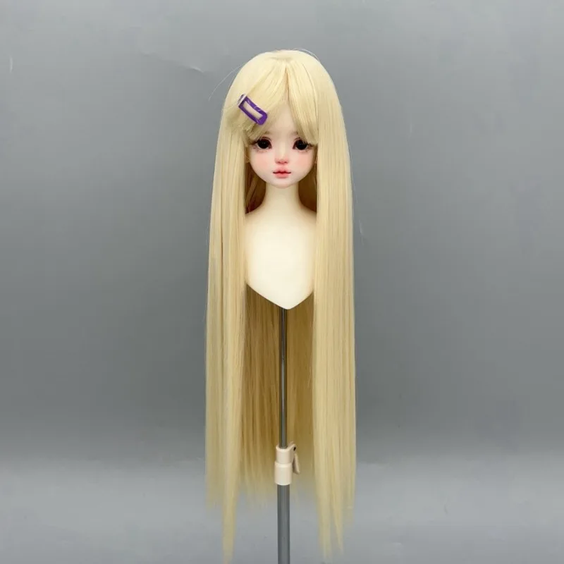 BJD/SD Doll Wig Macaron Color Flat Bangs Long Straight Hair 3/4/6 Points DIY Doll Wig Cover Making Supplies Hair Accessories