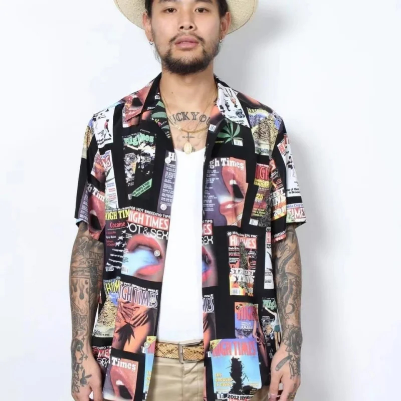 

Летняя брендовая рубашка с коротким рукавом WACKO MARIA, свободная рубашка в стиле хип-хоп, высокое качество 1:1, мужская и женская пара, Гавайская рубашка с коротким рукавом