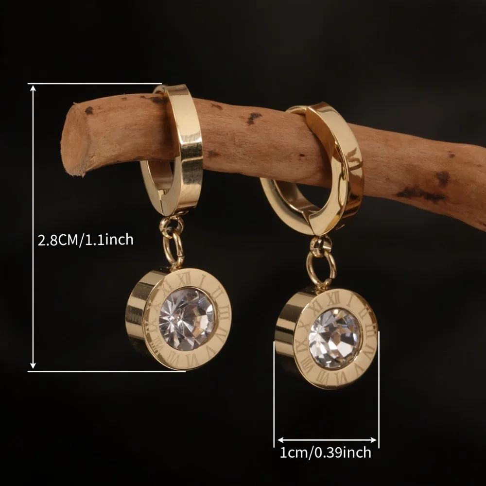 2Pcs New Fashionable Light Luxury Roman Numeral Earrings | High-Quality Inlaid Synthetic Zircon Design, Versatile Everyday Casual Earrings, Exquisite Gifts for Holidays and Anniversaries