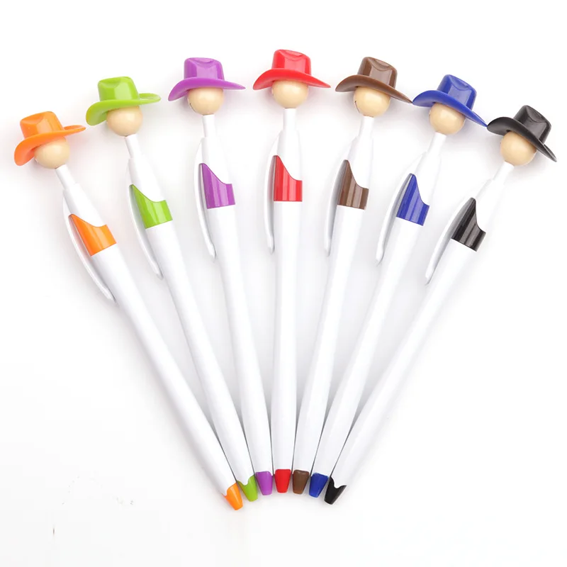 50Pcs Plastic cowboy hat ballpoint pen toy pen advertising pens