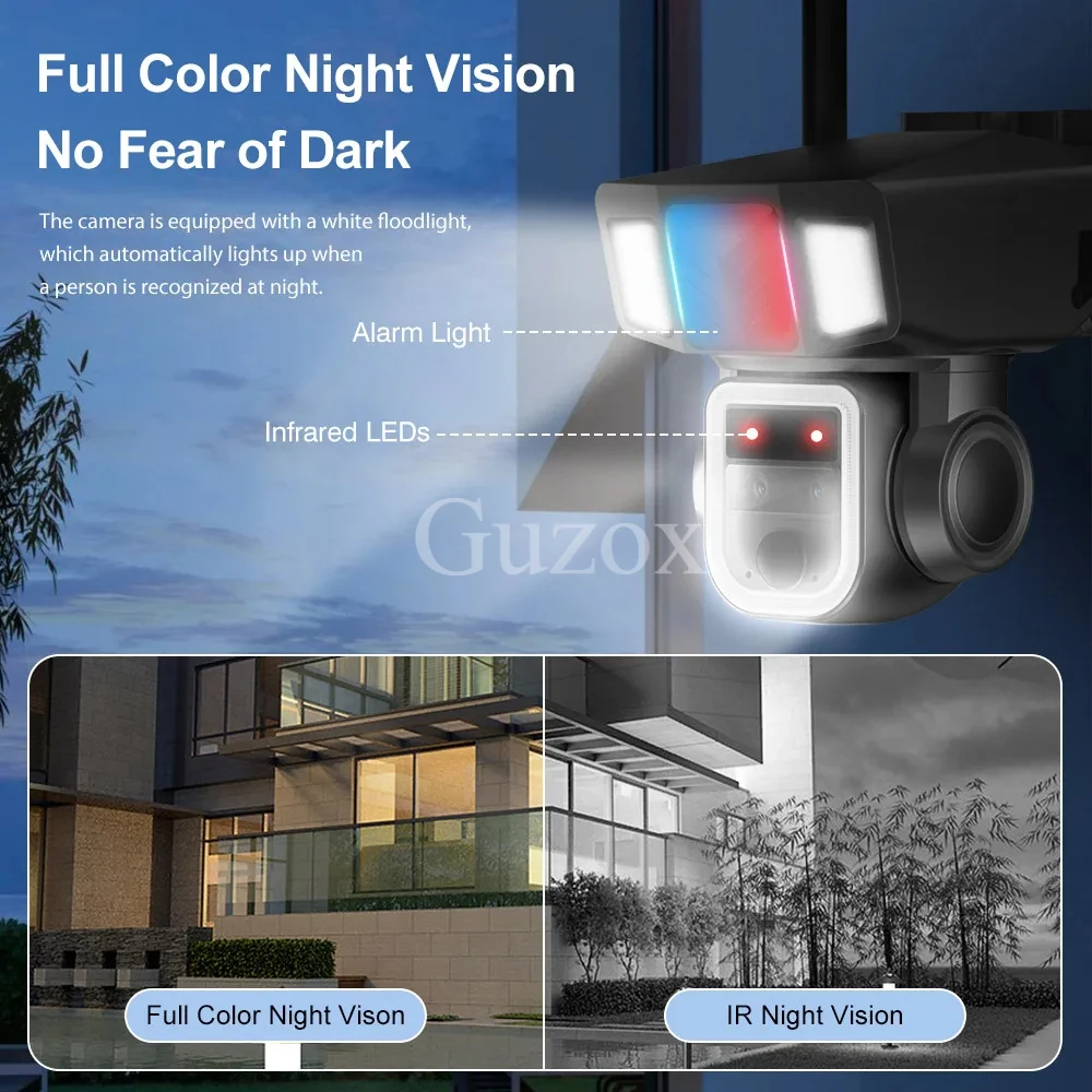 Guzox 20X Zoom PTZ Cam 2K 4MP WiFi telecamera di sicurezza solare IP66 Outdoor 4G Dual Lens Human Auto Tracking P2P Survelliance Camera