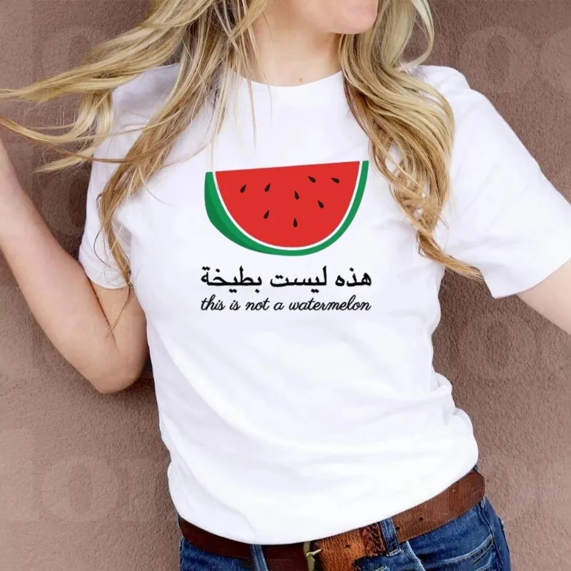 Fashion Watermelon Print Manga Pattern T-Shirt This Is Not Watermelon Shirt Fun Watermelon Summer Round Neck Tops Short Sleeve