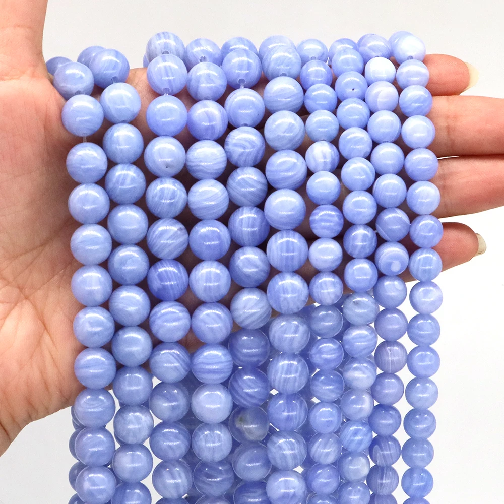 Syn-Blue Lace Agate Beads Natural Stones Healing Crystal Amethyst Loose Spacer Gem Bead for Jewelry Making DIY Bracelet Necklace