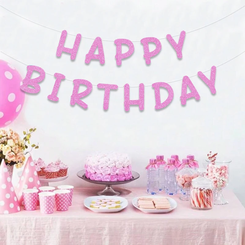 Glitzerndes Happy Birthday-Banner, Männer und Frauen, Babyparty, Geburtstagsfeier, Hintergrund, Wanddekorationszubehör – Detail 10