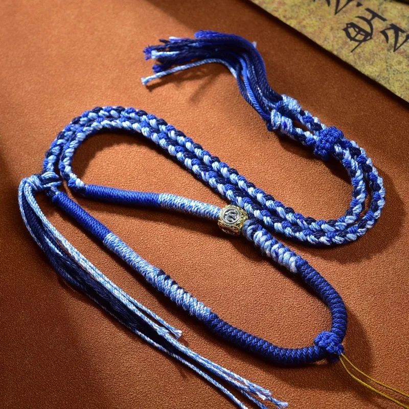 Tibetan Handmade Braid Rope Necklace Rope Beeswax Thangka Amulet High-End Lanyard/Pendant Rope Ethnic Style Hand Rub Cotton Stri