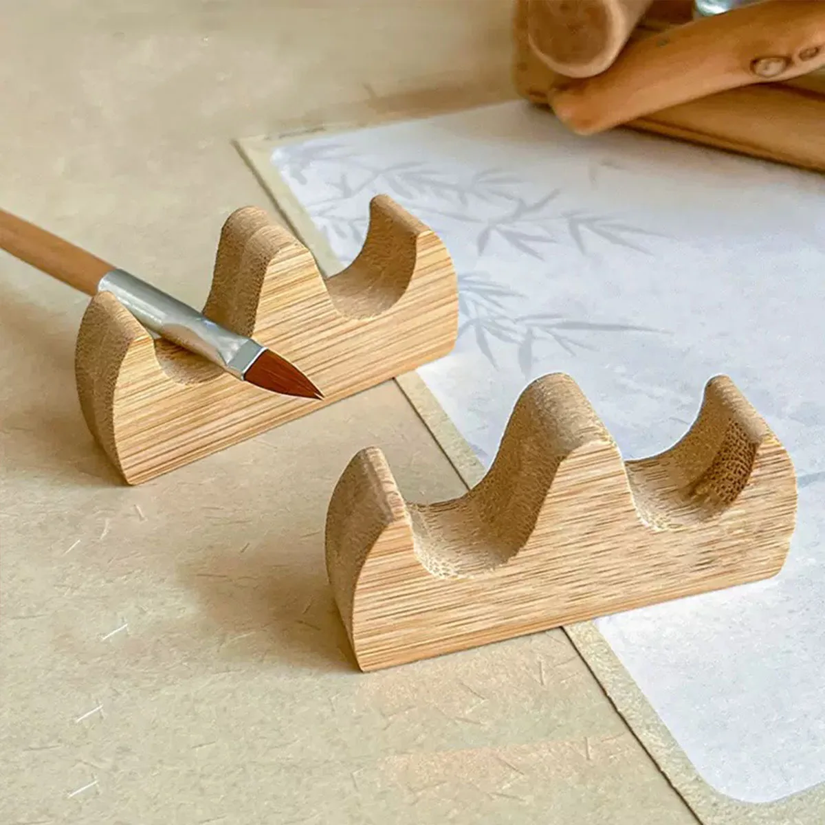 Wooden Nail Art Painting Brush Holder Manicure Brush Rack Painting Pen Rest Display Stand UV Gel Brush Shelf Nails Accessories