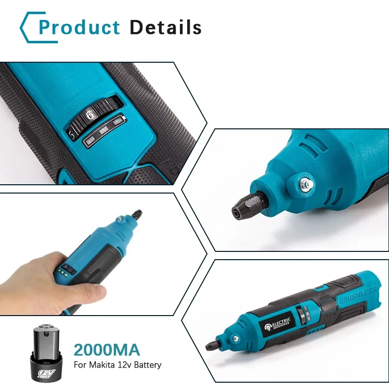 Elektrische Göttin, 18.000 U/min, 12 V Lithium-Batterie, Geschwindigkeitsregulierung, elektrische Mühle, Details, Schleifen, Details, Schnitzen