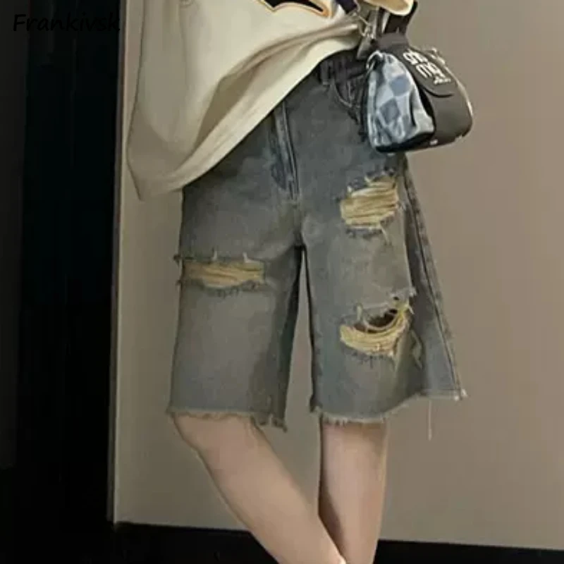 Raw Edge Shorts Women Wide Leg Loose Hollow Out Summer Japanese Style Youthful Vitality Punk  Streetwear Harajuku Retro