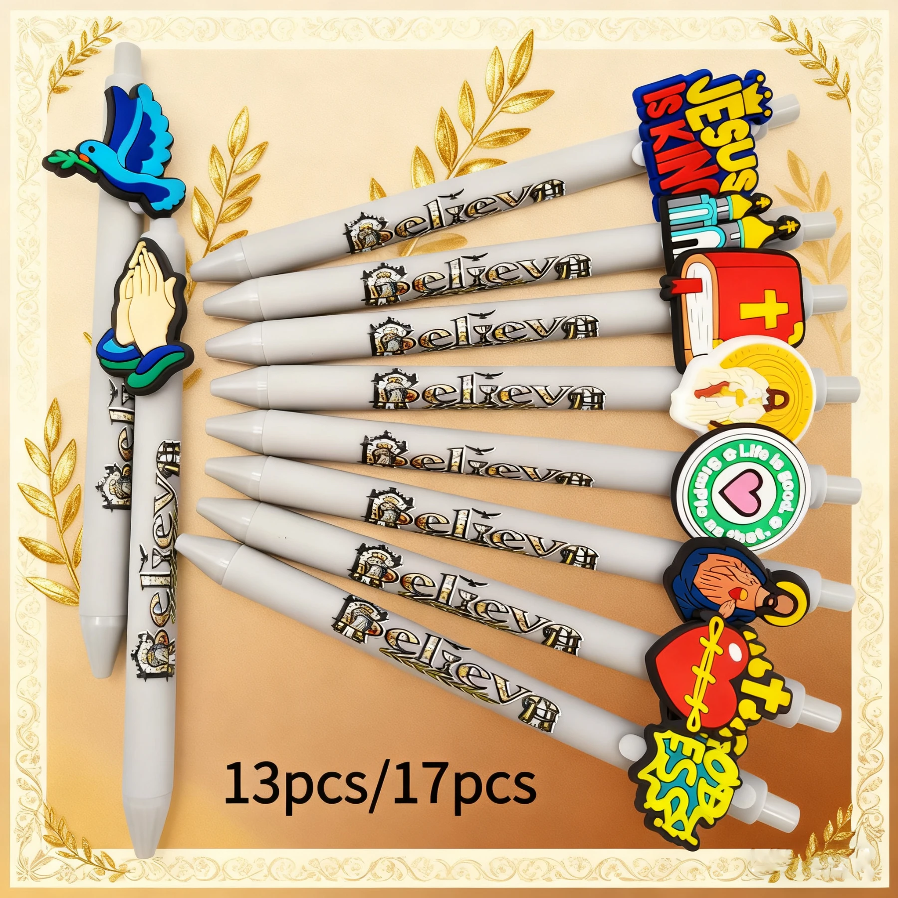 

13 шт./17 шт., шариковая ручка с принтом в религиозной тематике, светло-серая серия, подарочная ручка, шариковая ручка