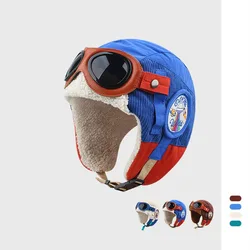 Niche Korean Corduroy Splicing Glasses Bomber Hat Women's Winter Cycling Warm Ear Protection Fleece Cold-proof Flying Hat
