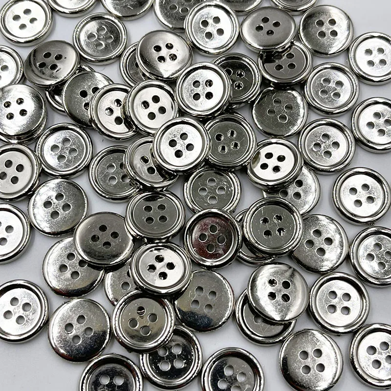 50 pcs Silver Plastic Buttons 15mm Sewing Craft 4 Holes PT358