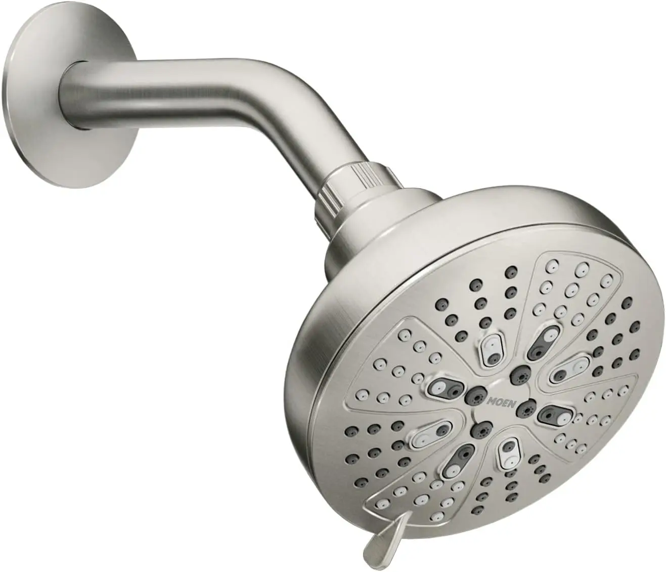 

Brushed Nickel Eight-Function Showerhead with Standard 5" Spray Head, Hydro Energetix Design for Enhanced Water Flow