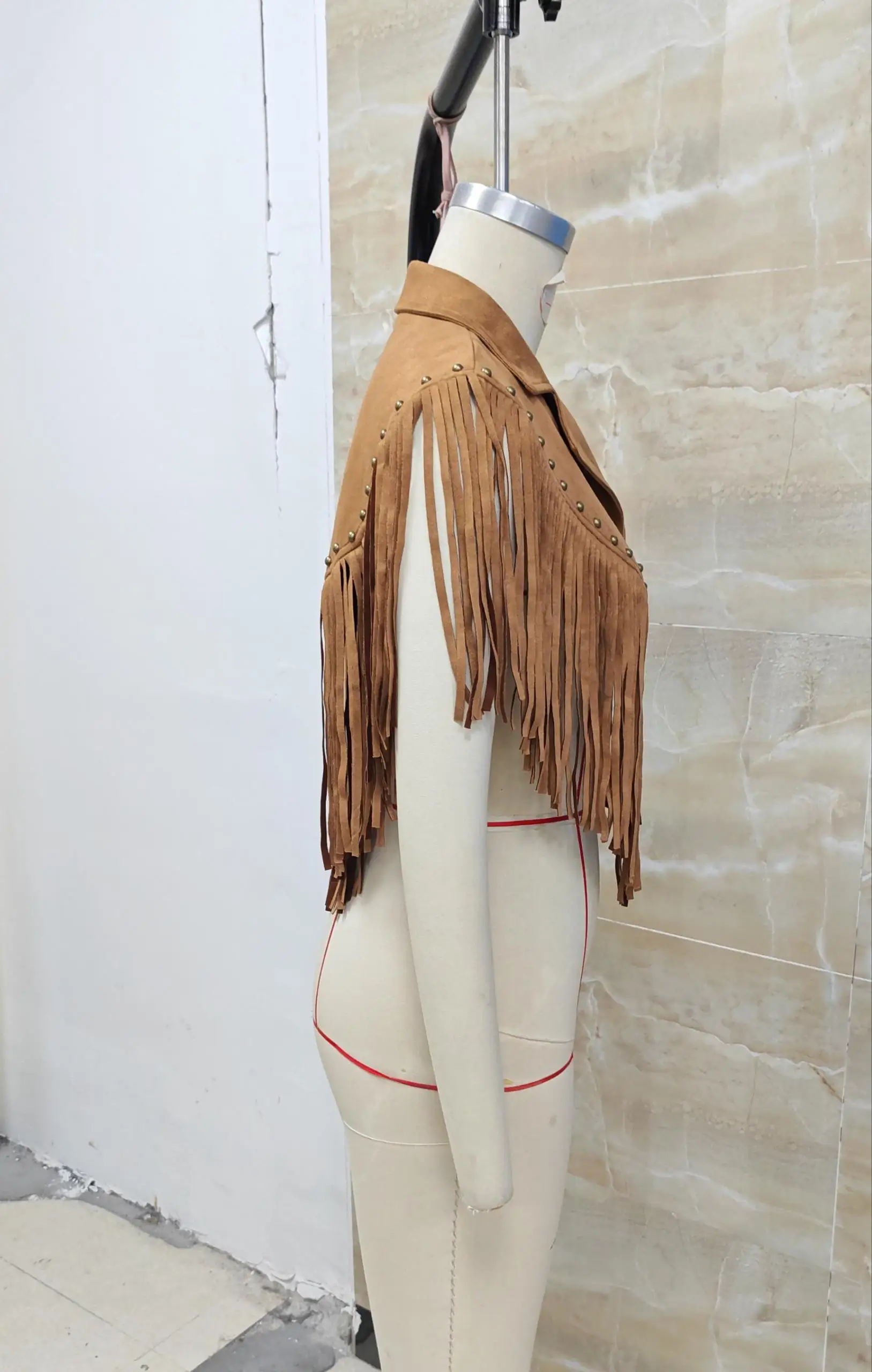 Women Vest Sleeveless Lapel Collar Riveted Tasseled Irregular Outwear Gilet