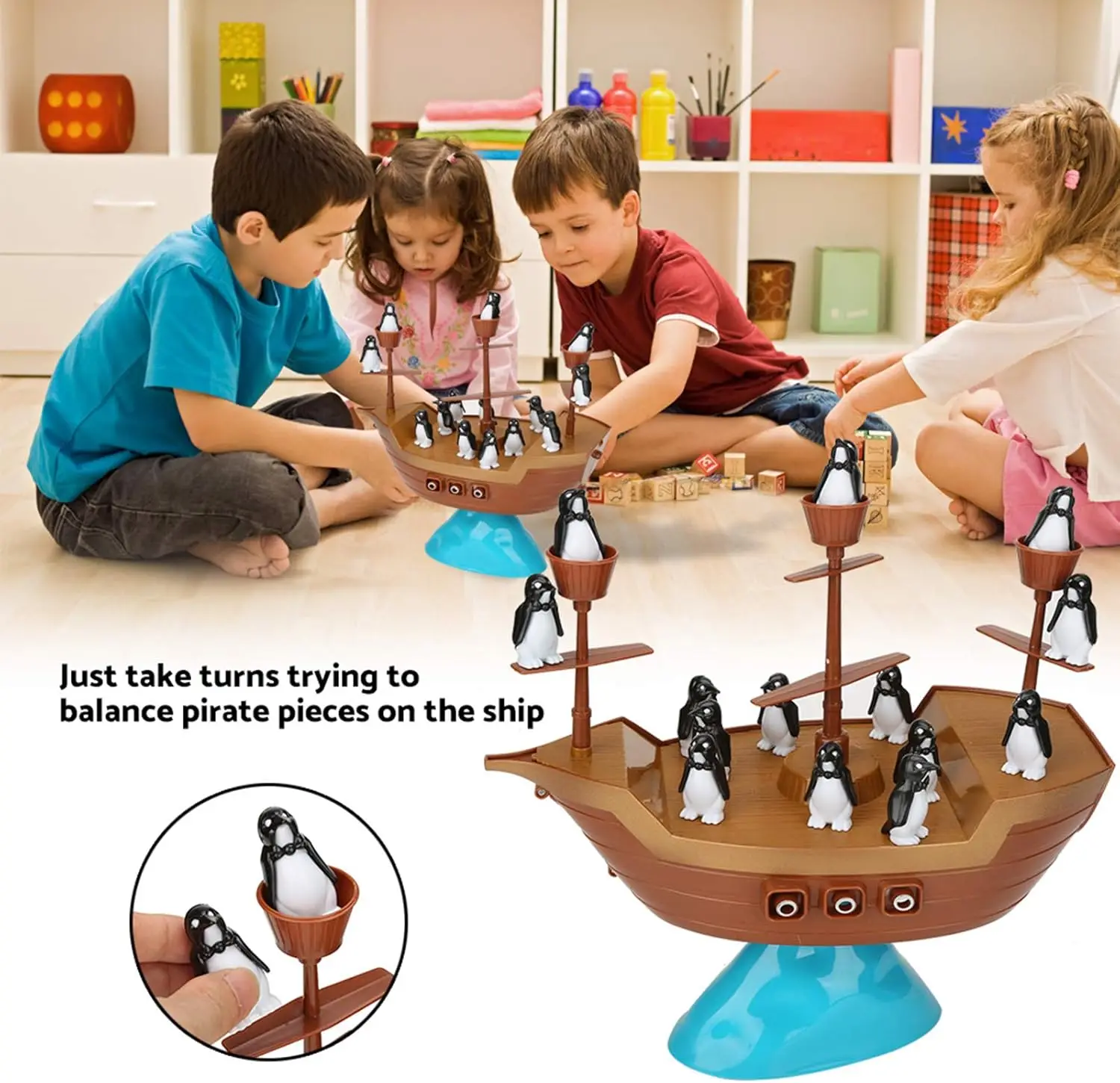 Teens Balance Pirate Ship Game - Funny Penguin Placement Desktop Game, Strategy Board Set for Teens & Adults, Party Favors