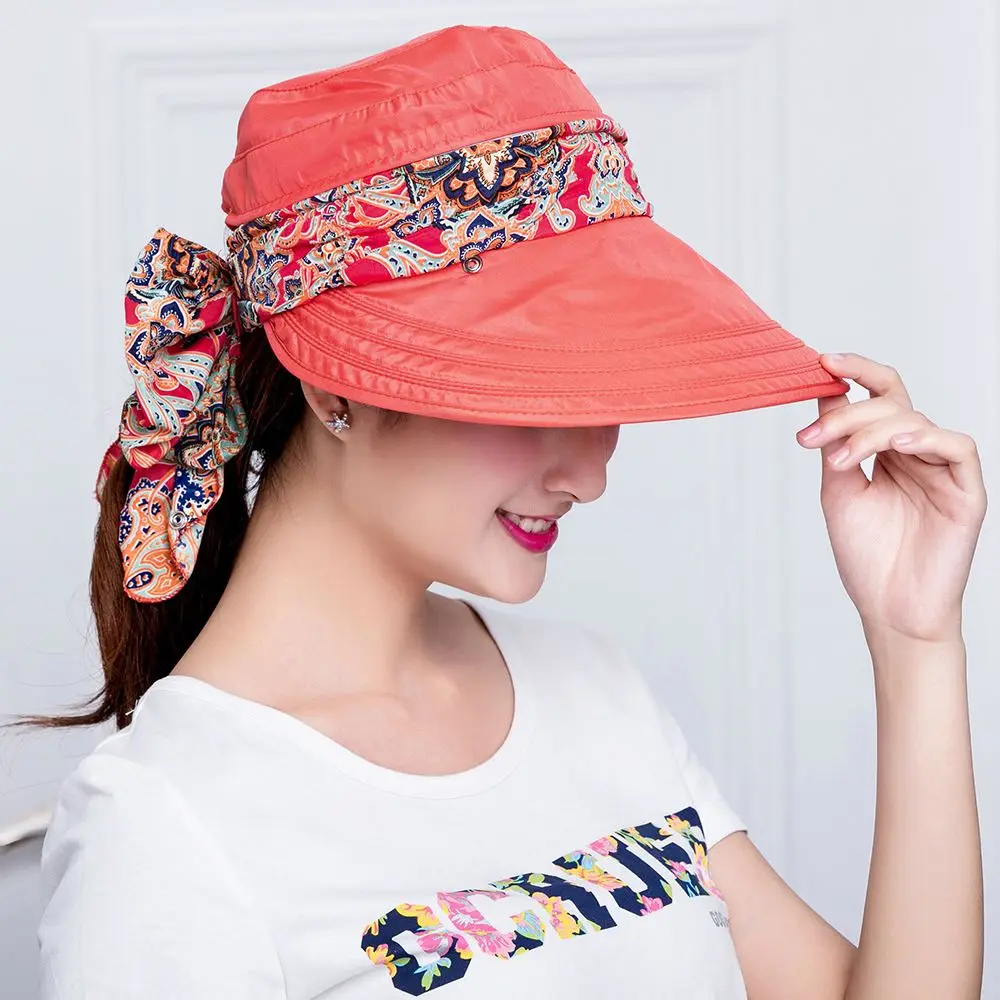 1Pcs Fashion Women Summer Outdoor Riding Anti-UV Sun Hat Beach Foldable Sunscreen Floral Print Caps Neck Face Wide Brim Hat