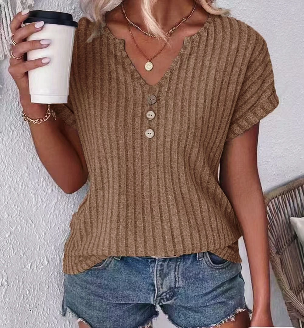Short Sleeve T-shirt with Ribbed Finish and Crew Neck