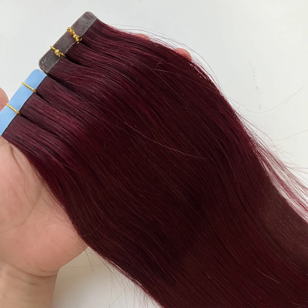 

99J# Invisible Tape in Human Hair Extensions 30g/pack Burgundy Real Natural Straight Human Hair for Women