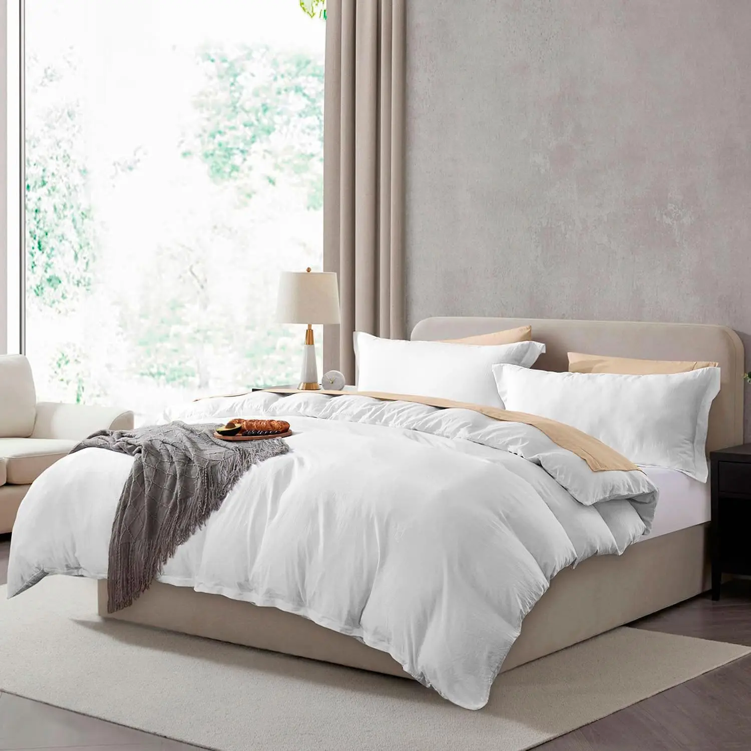 

3 Piece Soft Prewashed Bedding Set - Includes 1 Duvet Cover 90x90 inches with Zipper Closure and 2 Pillow Shams, White, Comforter Not Included