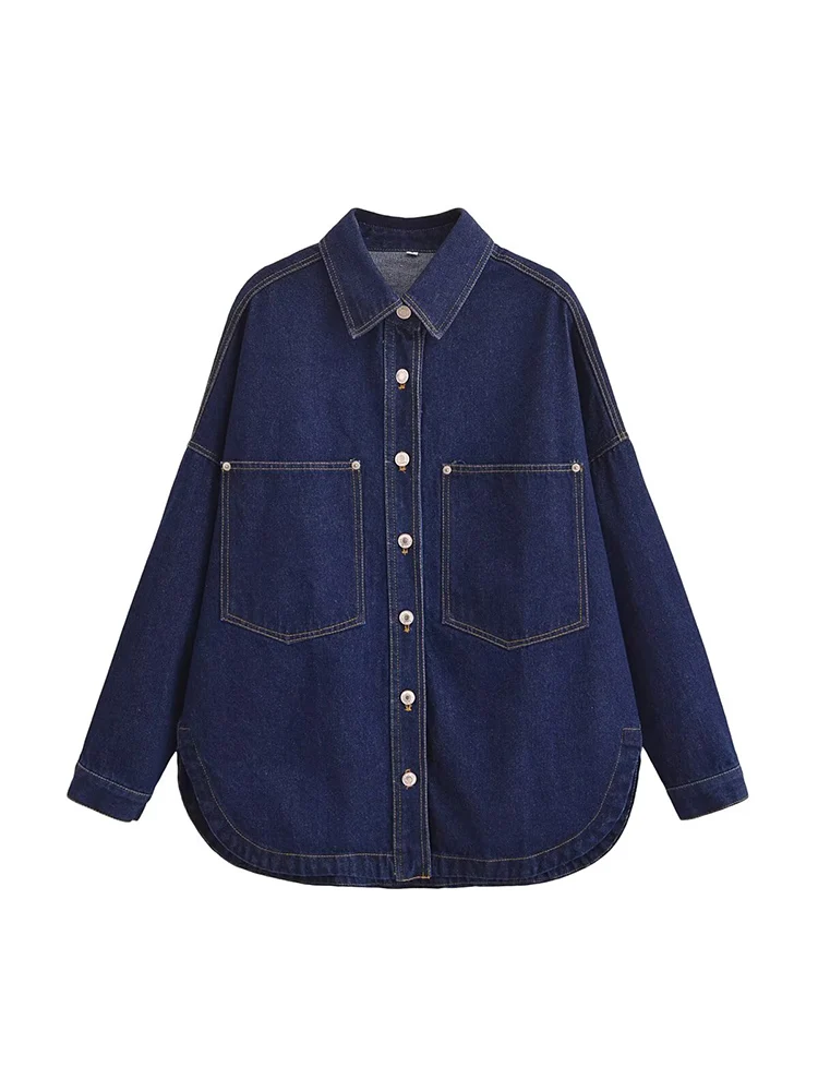 

European style new women's fashion versatile temperament loose casual trendy solid color denim shirt
