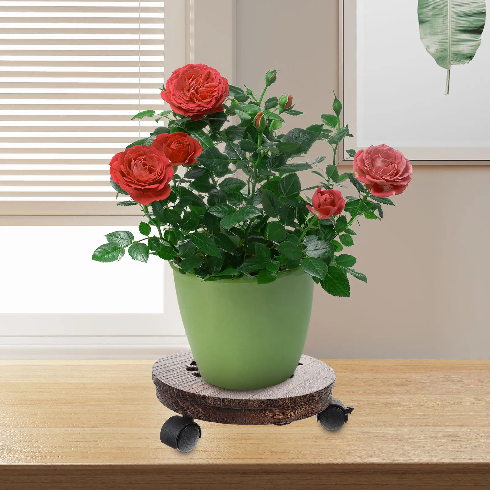 

1 set 1 Set Thickened Solid Wood Flower Pot Tray Round Plant Stand With Wheels Movable Bonsai Holder Rolling Planter Base