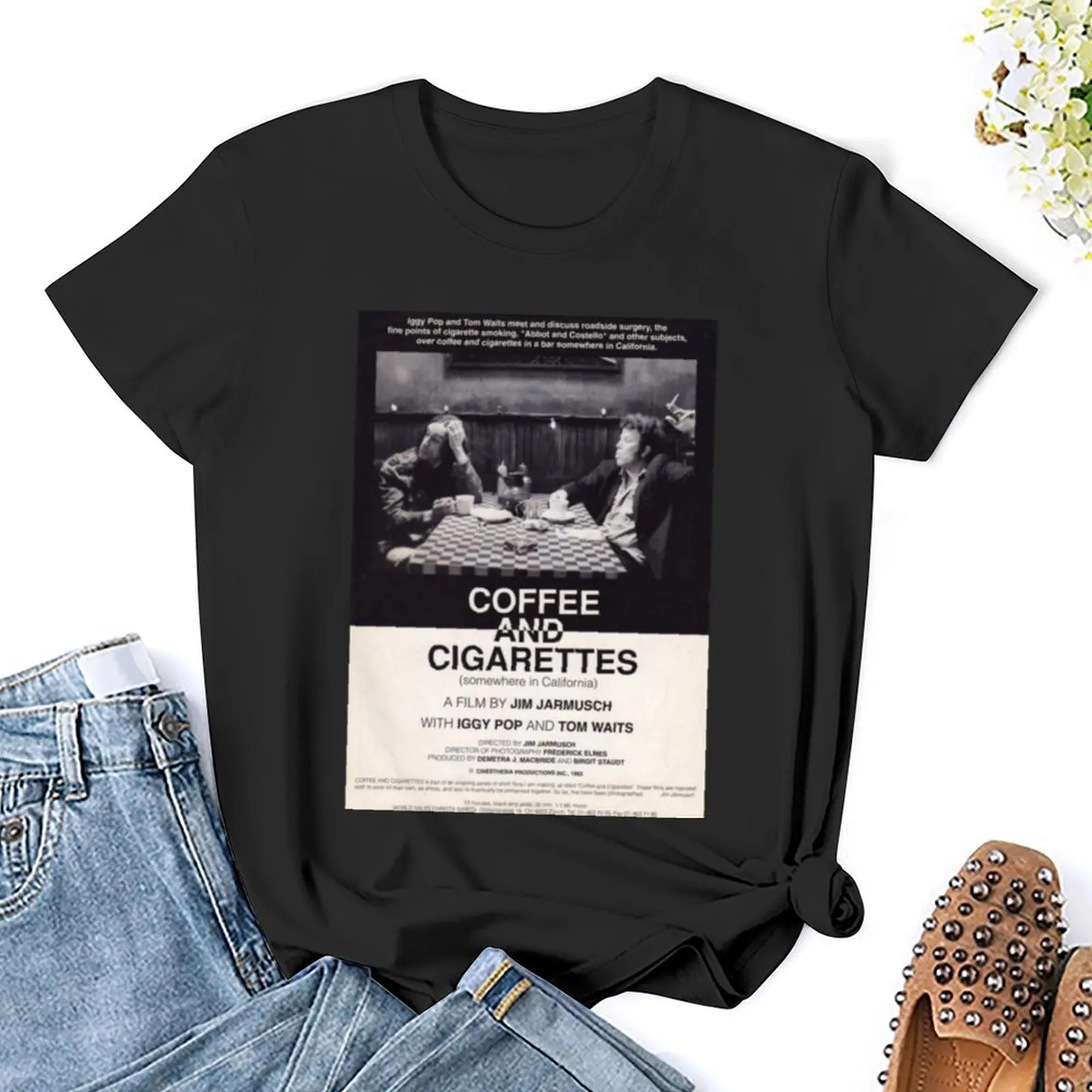 Camiseta de papel tapiz de café y cigarrillos de Jim Jarmusch, ropa estética divertida, vestido de camiseta para mujer, gráfico