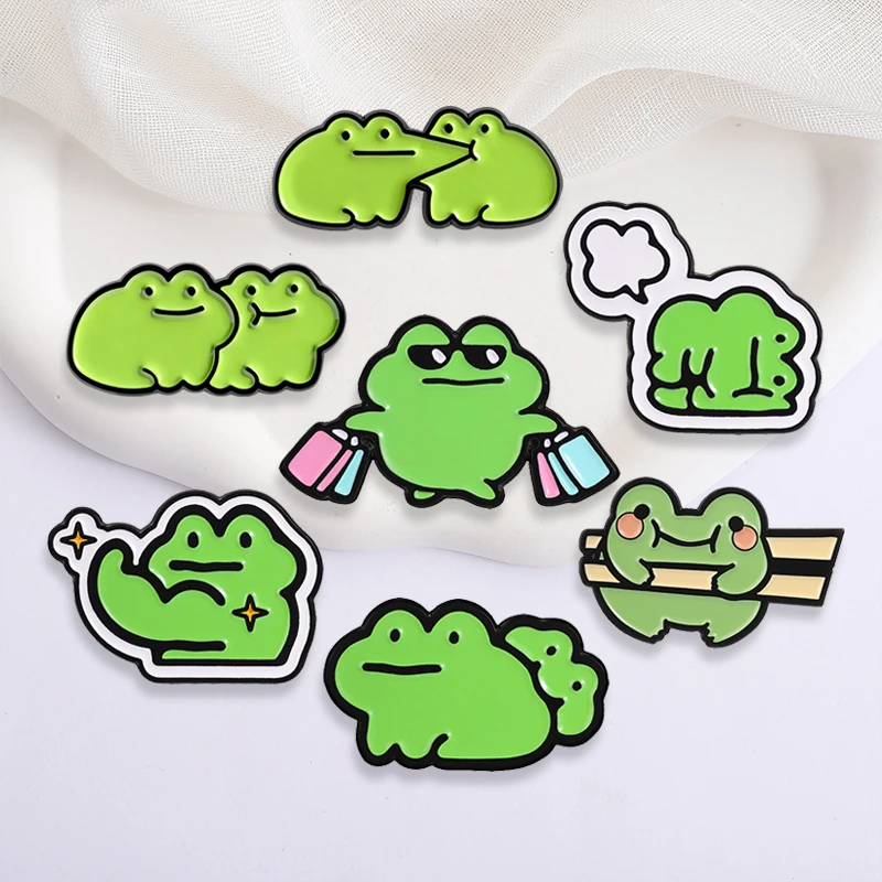 Cartoon Cute Frog Meme Enamel Pin Funny Playful Shopping Muscles Snuggling Frog Brooch Backpack Lapel Badge Fashion Jewelry Gift