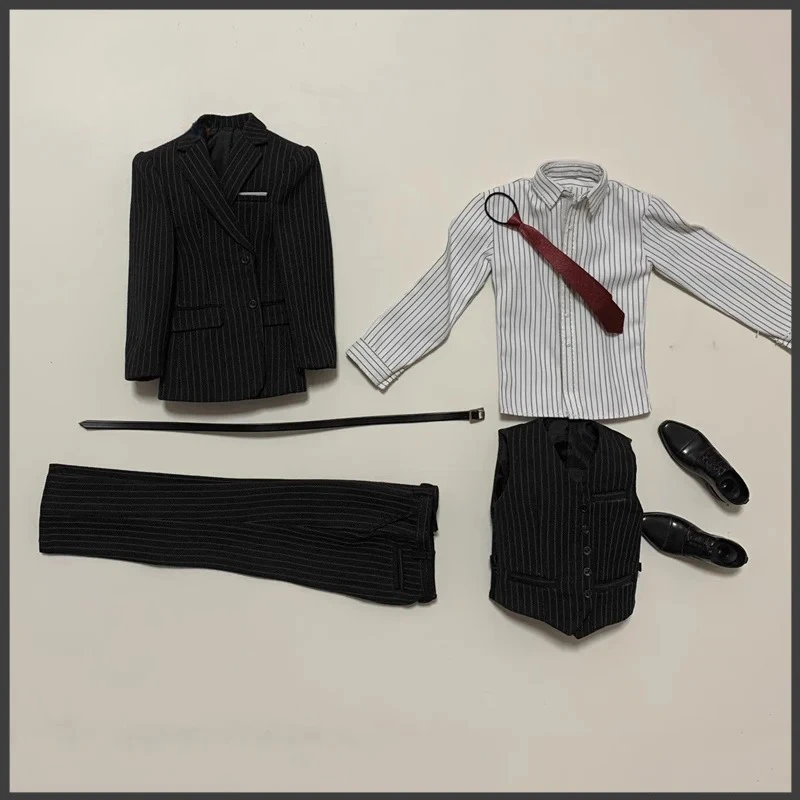 

1/6 Scale Western-style Gentleman Male Black Striped Suit Clothes Model for 12'' Standard Heighten Soldier Body Doll Toys