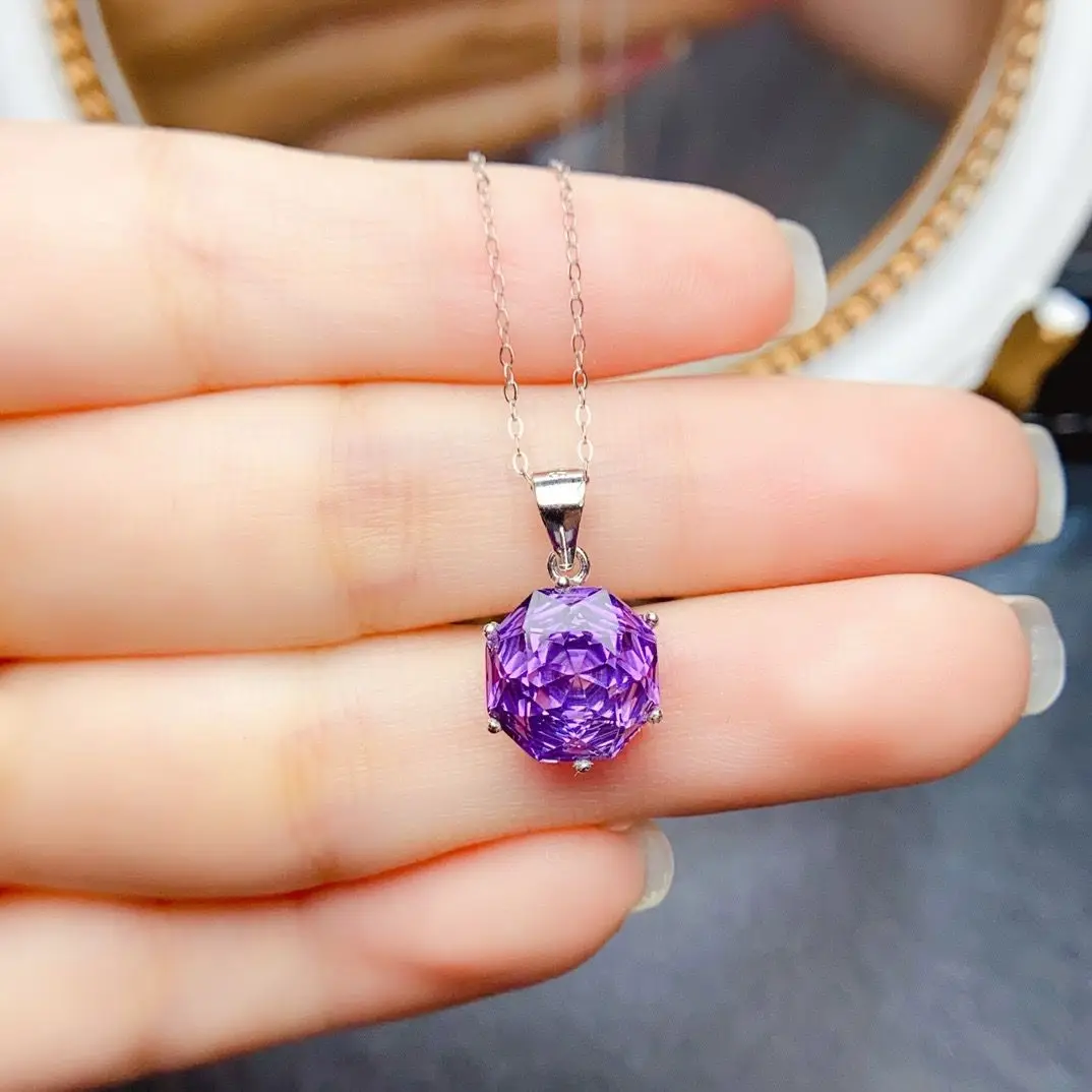 

Amethyst Fine Jewelry Woman Amethyst Pendant With Natural Amethyst Gemstone 10*10mm Silver Lady Amethyst Pendant Jewelry