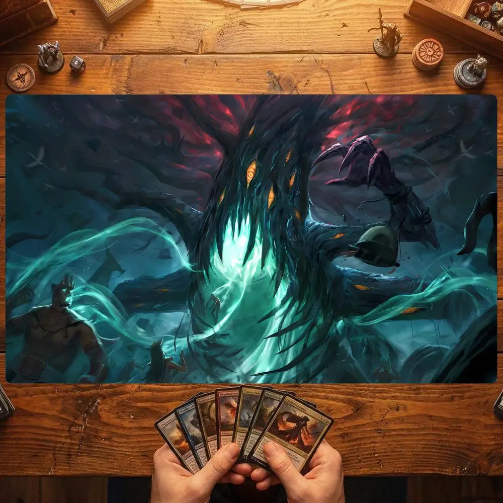 Playmat TCG Playmat Abyss Green Glow Dragon Mouse Mat Anti-Slip Durable Stitched Edge 35X60CM Desk Mat Tapete Magic Card Game