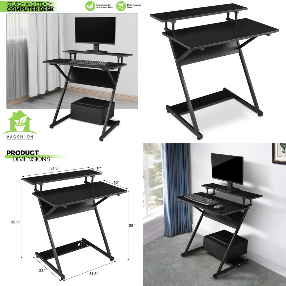 

Computer Desks31.5 Z Shape Monitor Shelf Gaming Desk for Home Office Computer Workstation