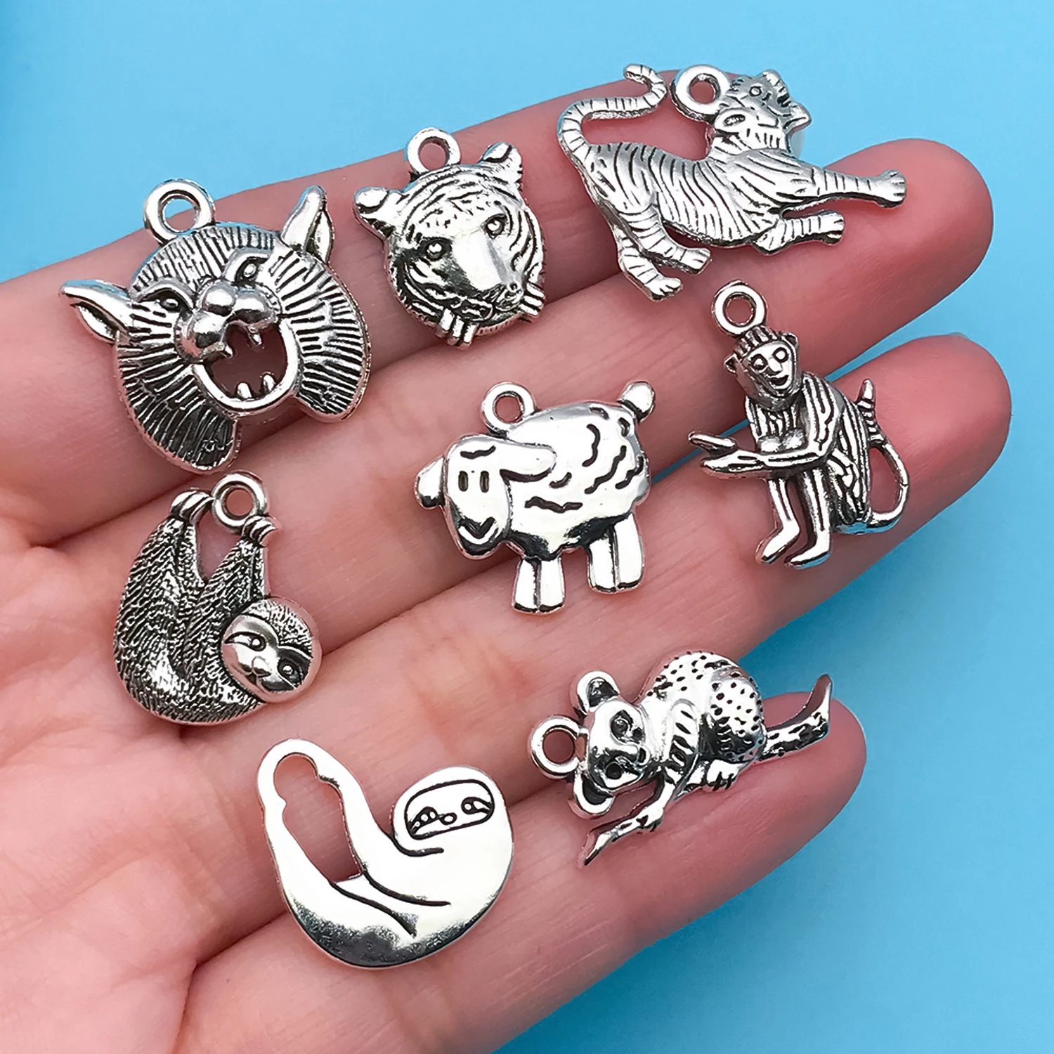 10/15pcs Antique Silvery Animal Pattern Charms Monkey Tiger Sloth Etc Shaped Pendants For DIY Jewelry Making Crafting Accessory