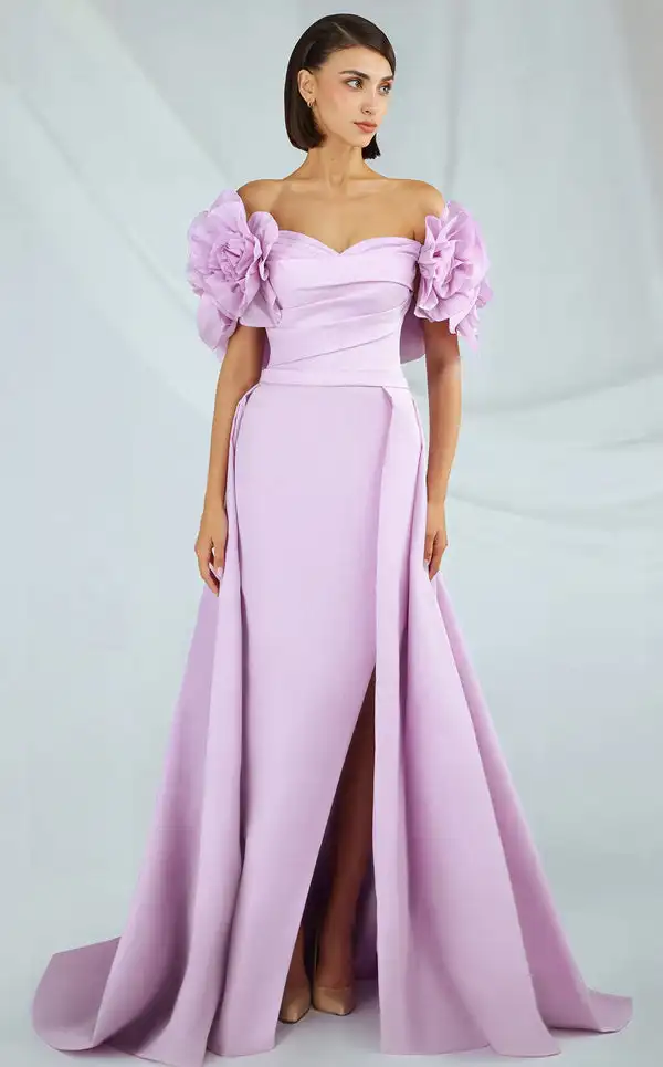 

Изысканный трикотаж со складками ручной работы с цветочным поясом трапециевидной формы с открытыми плечами Длинные платья на заказ Вечерние платья для особых случаев Формальные сексуальные