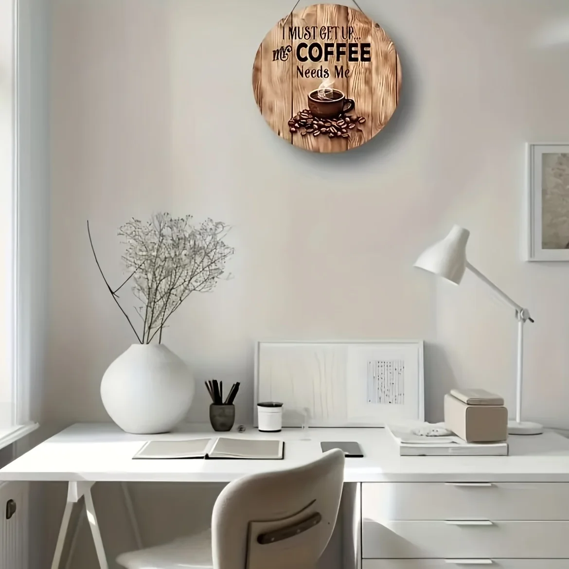 2D Flat - 20.32cm Round Wooden Coffee Sign - 