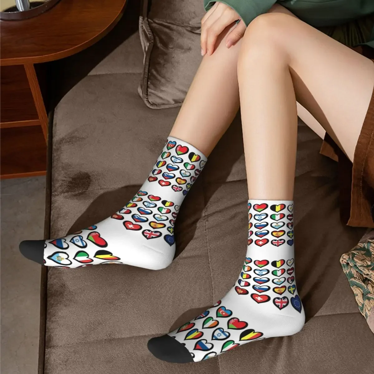 CHESong-Chaussettes longues en forme de cœur pour homme et femme, bas super doux, toutes saisons, drapeaux, cadeau d'anniversaire, Harajuku