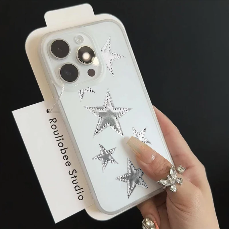 Ins Korean Silvery Pentagram Phone Case For iPhone 16 Pro Max 15 14 13 12 11 Pro Mini 7 8 Plus Creative Niche Y2K Phone Cases