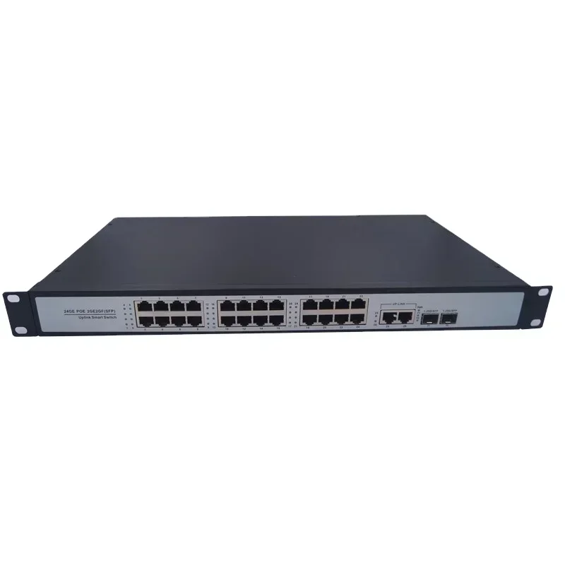 19' Rack 24+2+2 260W Gigabit POE Switch 24 Port Uplink 2 port 2 SFP Gigabit PoE 48V 10/100/1000 Mbps 24 port POE Switch Rack