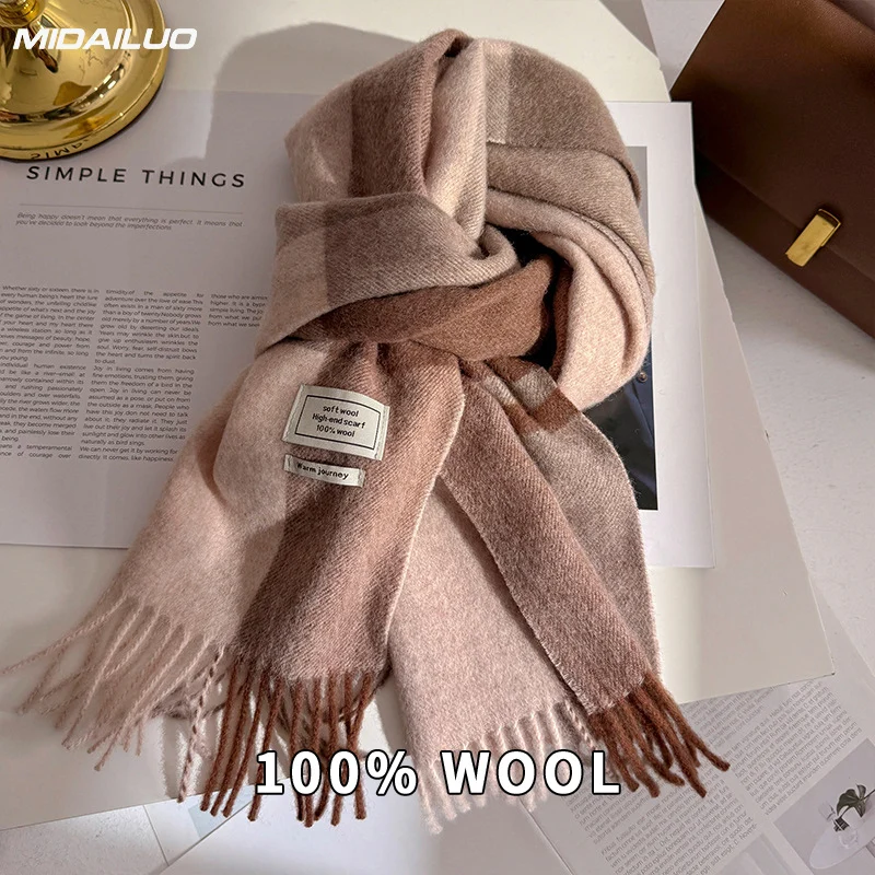 

Женский зимний шарф из 100% шерсти, ветрозащитный теплый корейский модный элегантный аксессуар на шею для холодной погоды