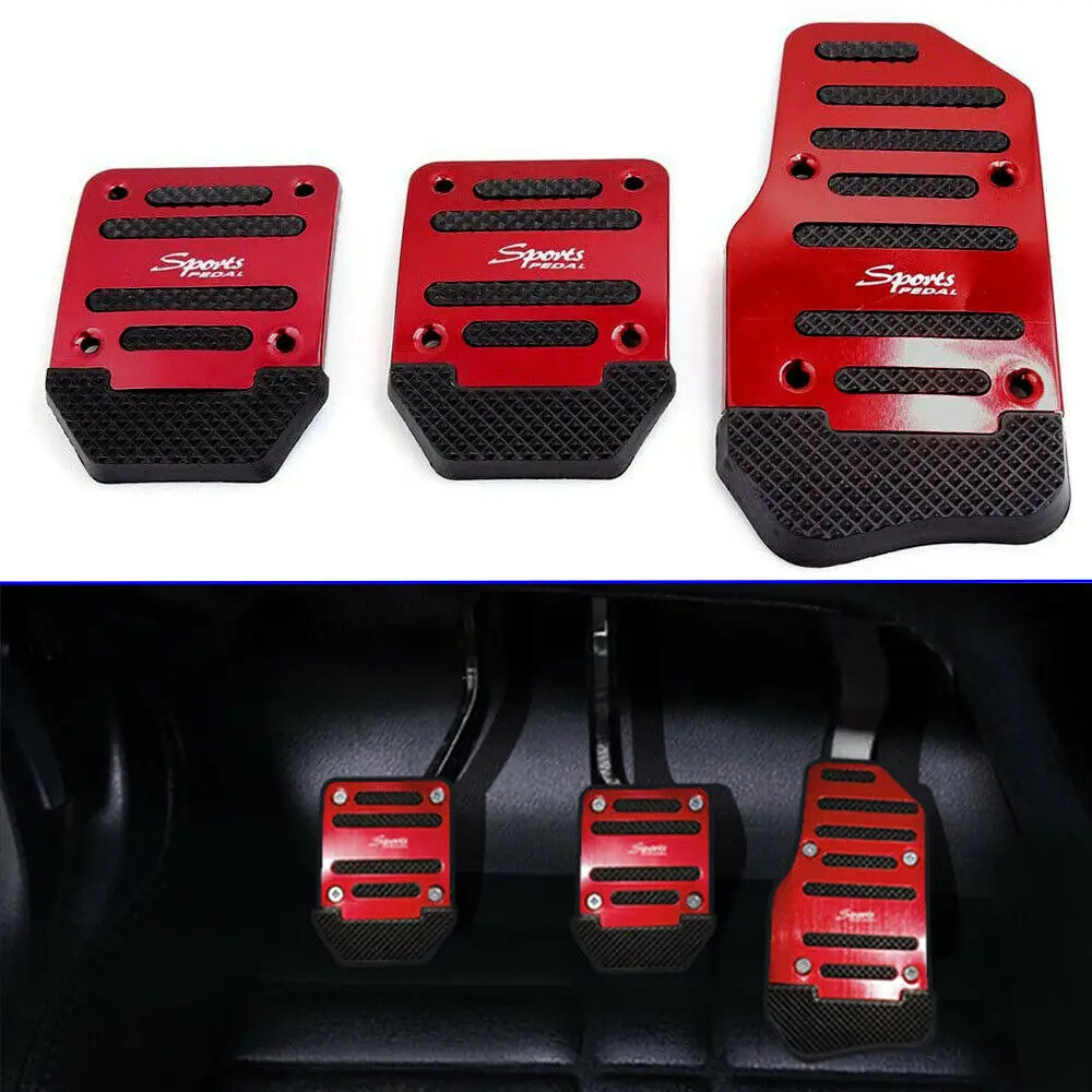 3pcs Red Non Slip Car Pedal Pad Cover Car Interior Decor Accessories Universal