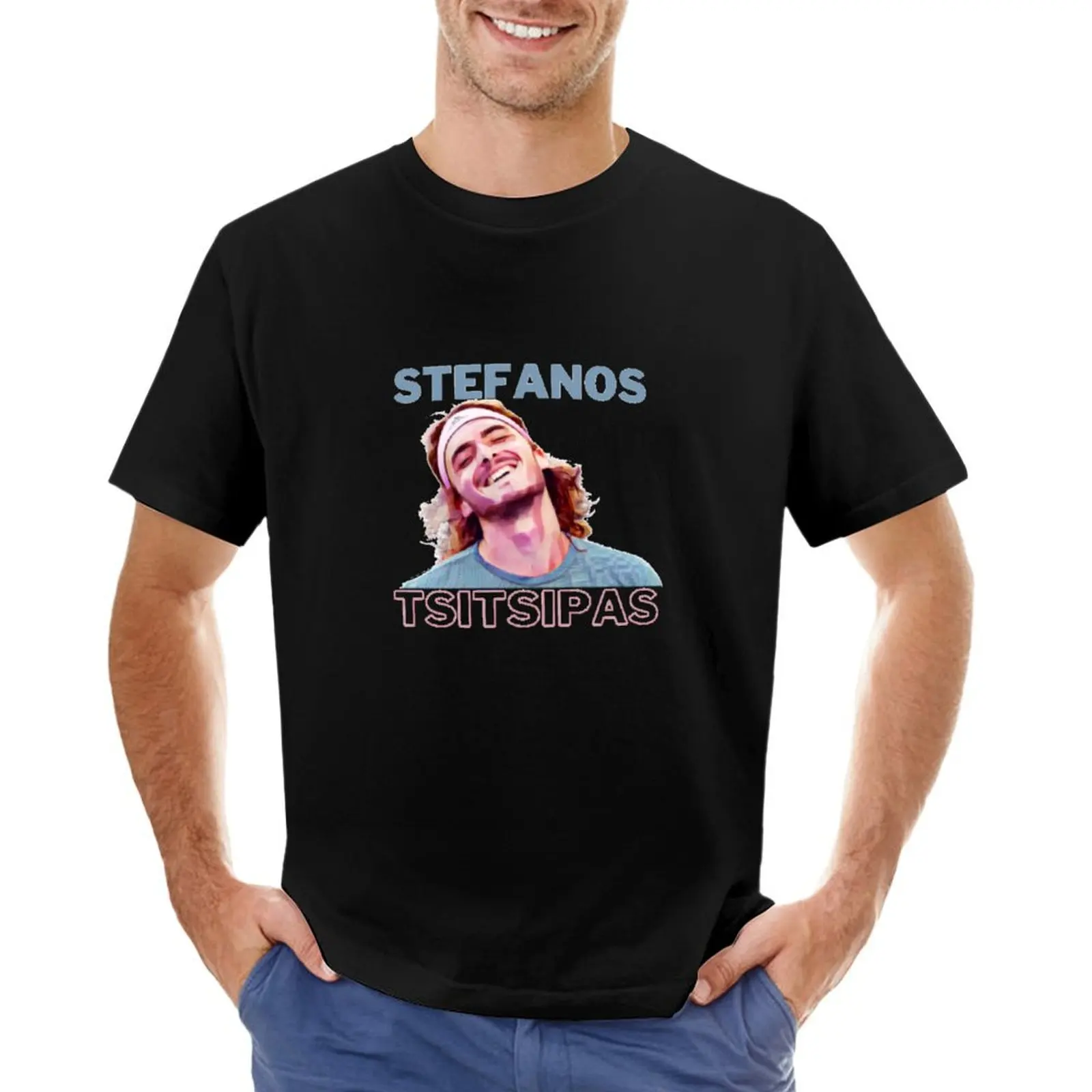 Stefanos Tsitsipas T-Shirt customs blue archive vintage t shirts cheap stuff mens white t shirts