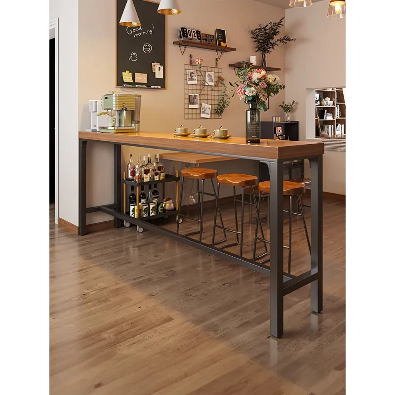 

Solid wood bar table household balcony leisure small bar counter against the wall long narrow table simple table and chair combi