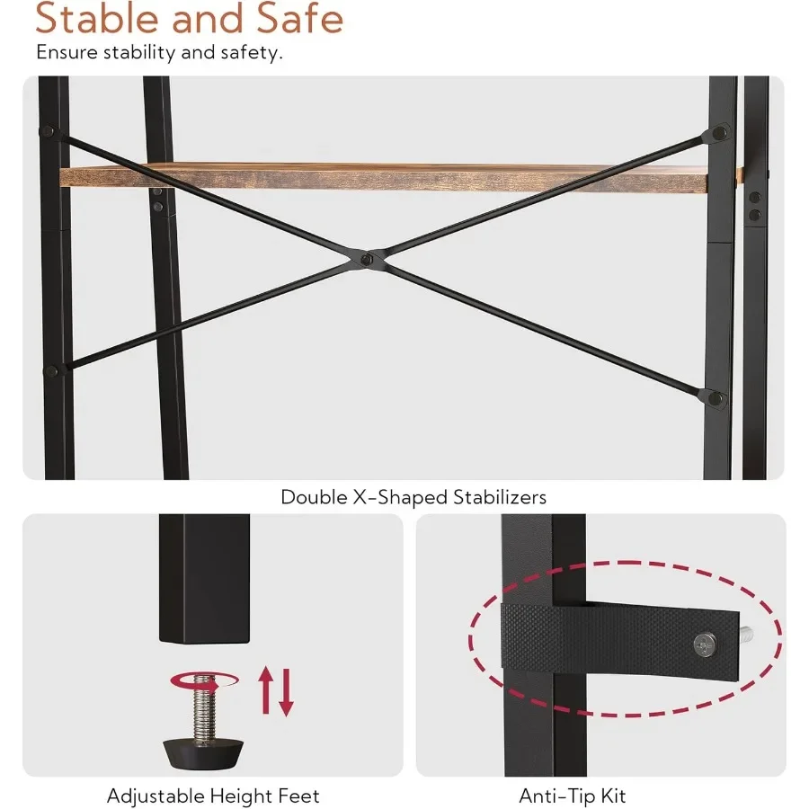 رف كتب سلم من 5 طبقات مع إطار معدني لغرفة النوم والمكتب المنزلي رف تخزين خزانة كتب على الطراز الصناعي باللون البني الريفي لغرفة النوم